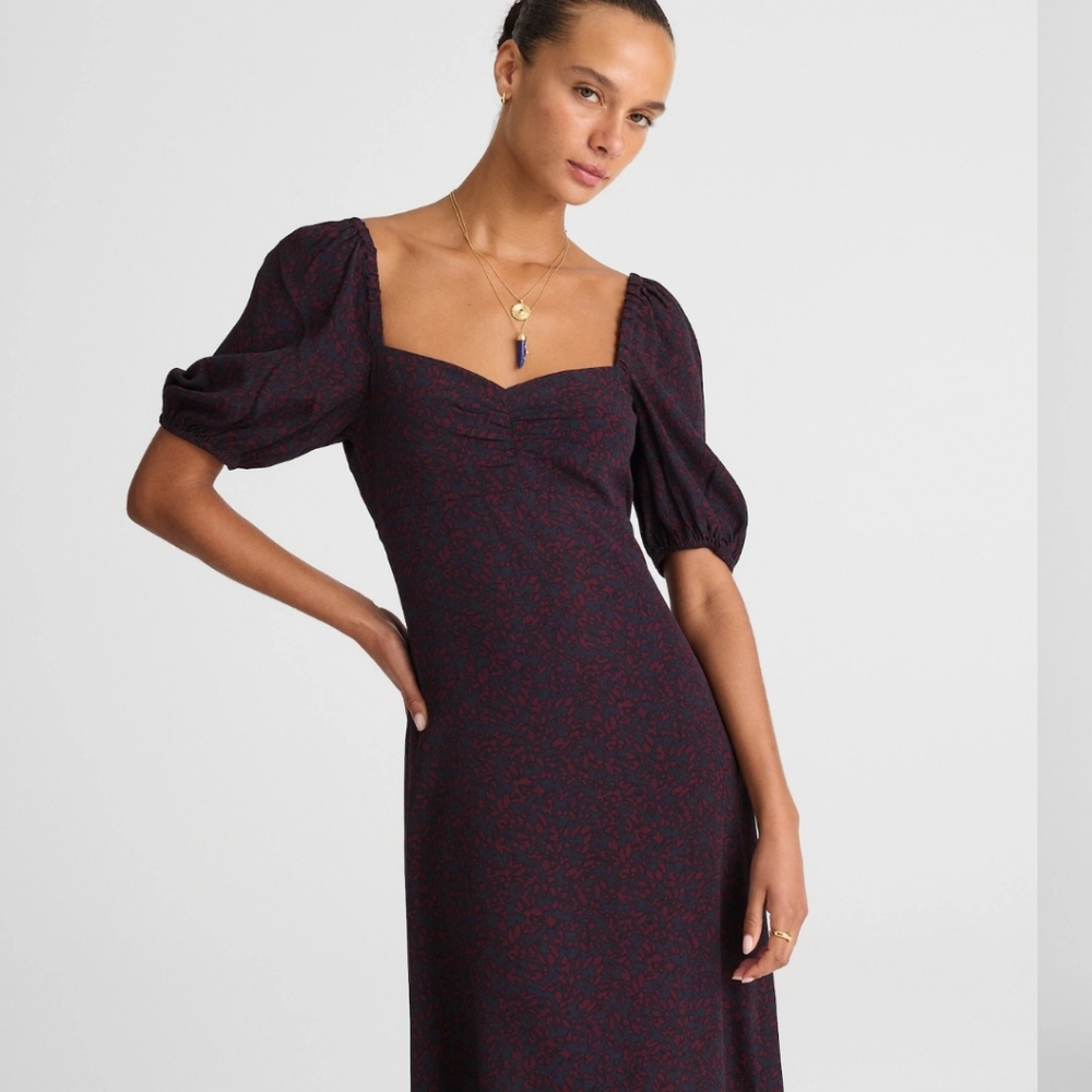 NWT! Madewell Patterned Puff-Sleeve Midi Dress